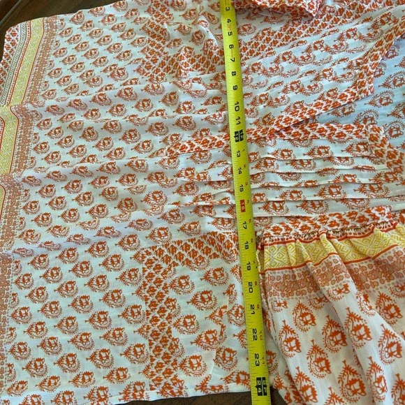 Rose + Olive Womens Orange White Paisley Pintuck Boho Tunic Blouse Top Size 1X - Picture 5 of 13